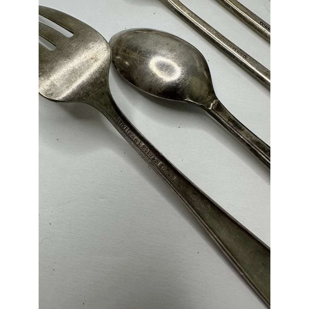 Silver Plated Flatware Lot Ladle Meat Fork Cocktail Butter Knife Spoon 11 pc VTG
